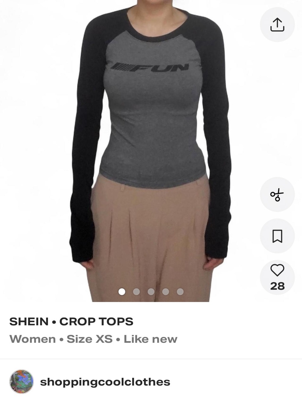 SHEIN Gray & Black Long Sleeve Raglan Crop Tee